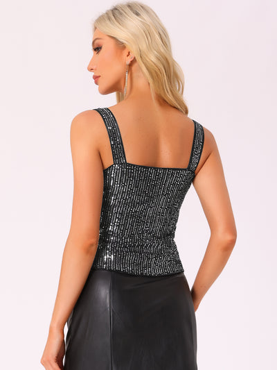 Sequin Sparkly Glitter Sleeveless Cropped Tank Top