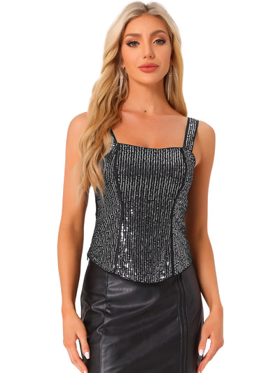 Sequin Sparkly Glitter Sleeveless Cropped Tank Top