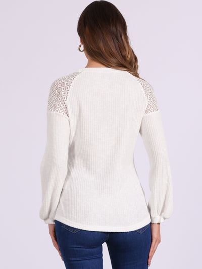 Lace-Trimmed Button Decor Long Sleeve Knit Sweater