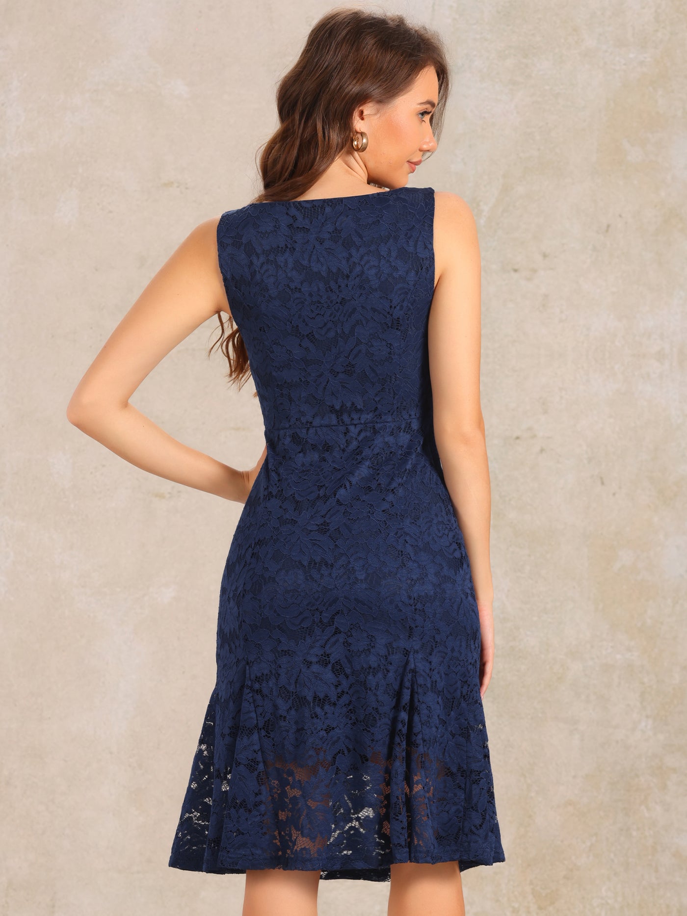 Allegra K Lace Boat Neck Sleeveless Midi Cocktail Dress