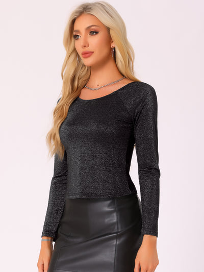 Long Sleeves Pullover Glitter Cropped Blouse