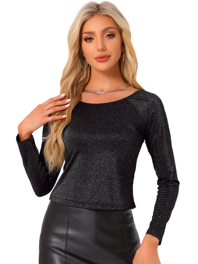 Long Sleeves Pullover Glitter Cropped Blouse