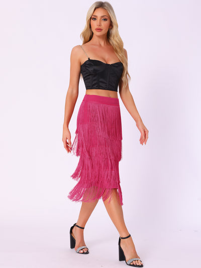 Tiered Tassel Fringe Party Club Midi Skirt