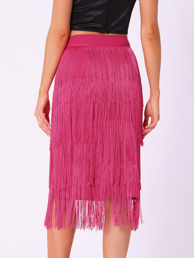 Tiered Tassel Fringe Party Club Midi Skirt