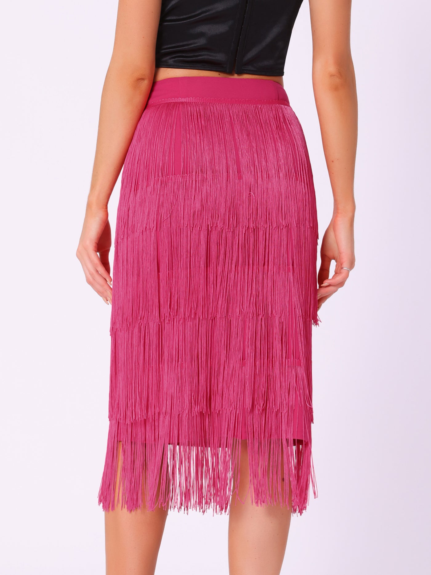 Allegra K Tiered Tassel Fringe Party Club Midi Skirt