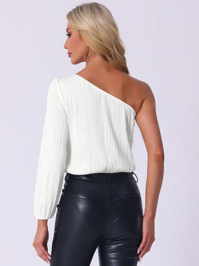 One Shoulder Long Sleeves Textured Bodysuit