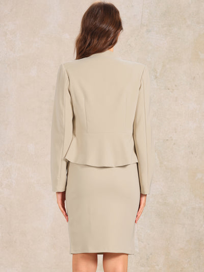 2 Piece Long Sleeve Peplum Blazer Jacket & Midi Pencil Skirt Work Office Set