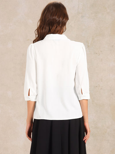 3/4 Sleeve Tie Neck Office Work Loose Blouse