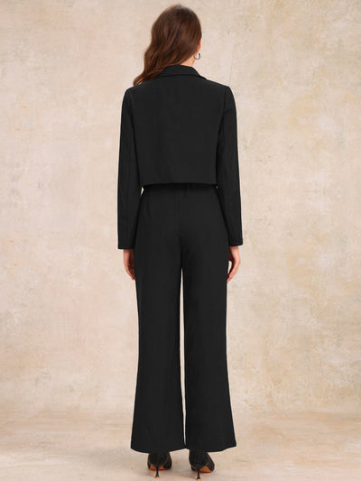 2 Piece Notched Lapel Cropped Jacket & Wide Leg Pants Work Suits Set