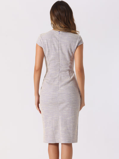 Tweed Crew Neck Cap Sleeve Midi Sheath Dress