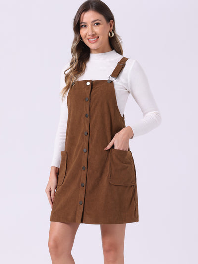 Corduroy Adjustable Straps Button Down Pinafore Overall Dress