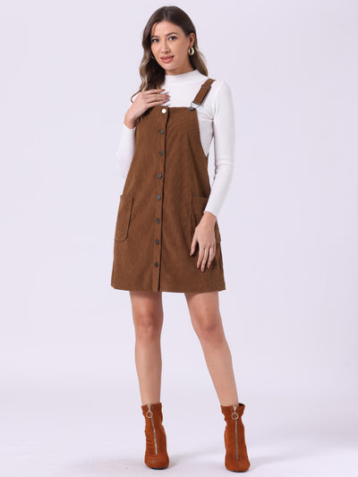 Corduroy Adjustable Straps Button Down Pinafore Overall Dress