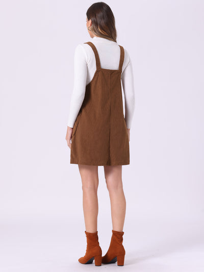 Corduroy Adjustable Straps Button Down Pinafore Overall Dress