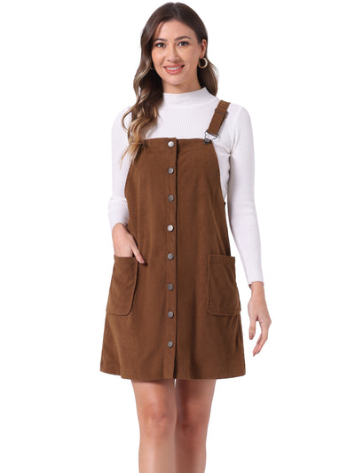 Corduroy Adjustable Straps Button Down Pinafore Overall Dress