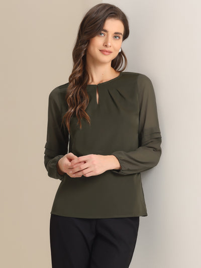 Chiffon Shirt Semi Sheer Keyhole Neck Elegant Blouse