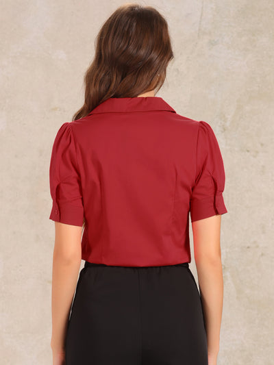 Button Down Leotard Shirt Short Sleeve Collared Business Work Bodysuit