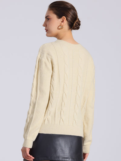 Long Sleeve Pullover Cable Knit Crew Neck Sweater