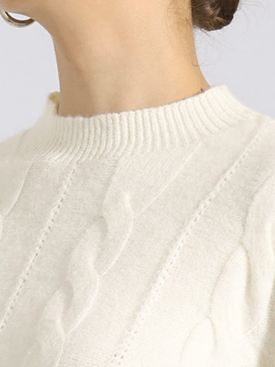 Long Sleeve Pullover Cable Knit Crew Neck Sweater