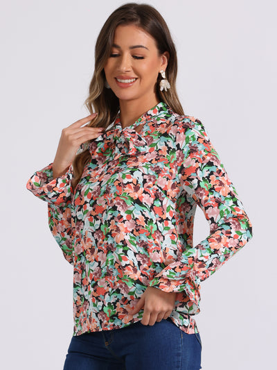 Valentine's Day Floral Tie V Neck Blouse Chiffon Ruffle Trumpet Top