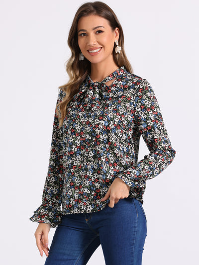 Valentine's Day Floral Tie V Neck Blouse Chiffon Ruffle Trumpet Top