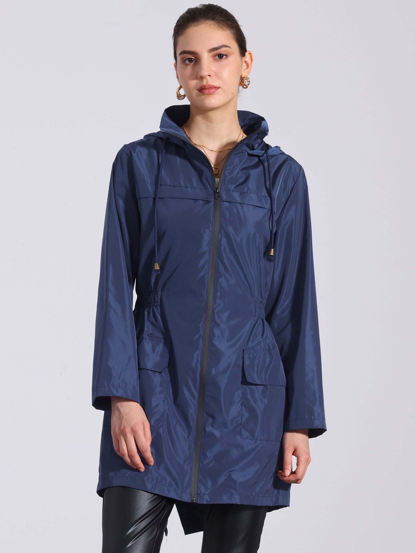 Allegra K Waterproof Lightweight Hooded Windbreaker Raincoat Jacket