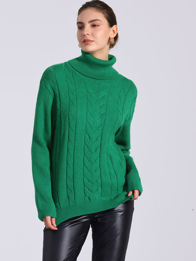 Cable Knit High Low Split Long Sleeve Turtle Neck Jumpers Sweaters