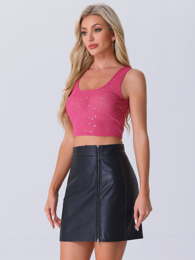 Sheer Mesh Scoop Neck Metallic Stars Sleeveless Party Cropped Top