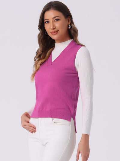 V Neck Vest Sleeveless Pullover Knit Sweater Top