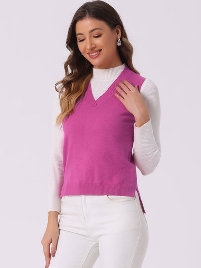 V Neck Vest Sleeveless Pullover Knit Sweater Top