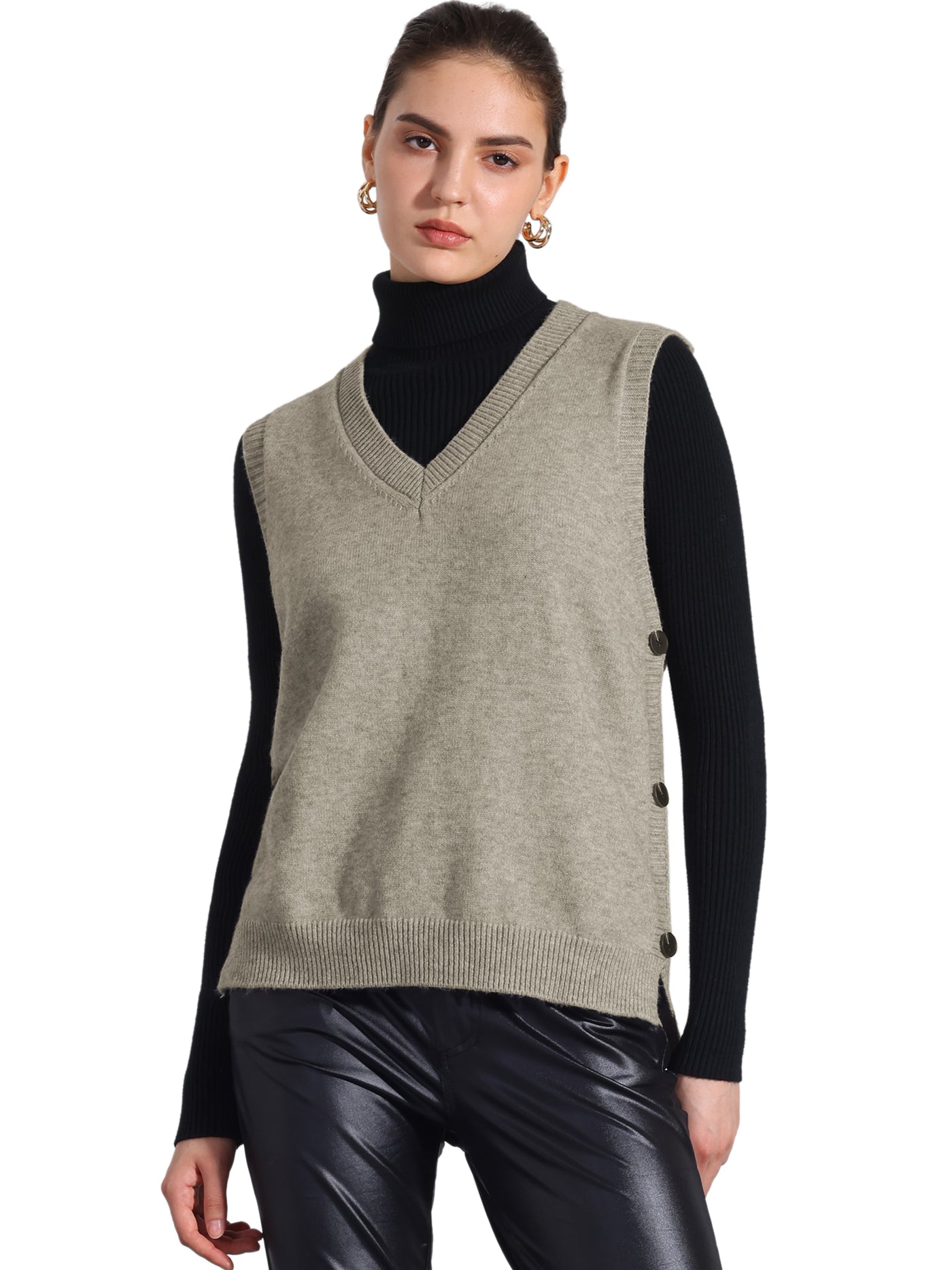 Allegra K Sleeveless Ribbed V Neck Pullover Knit Sweater Vest