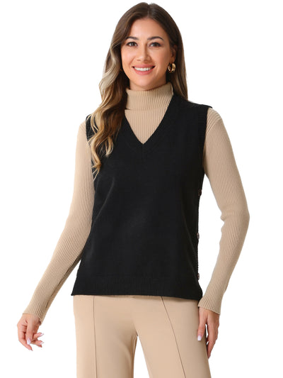 Sleeveless Ribbed V Neck Pullover Knit Sweater Vest