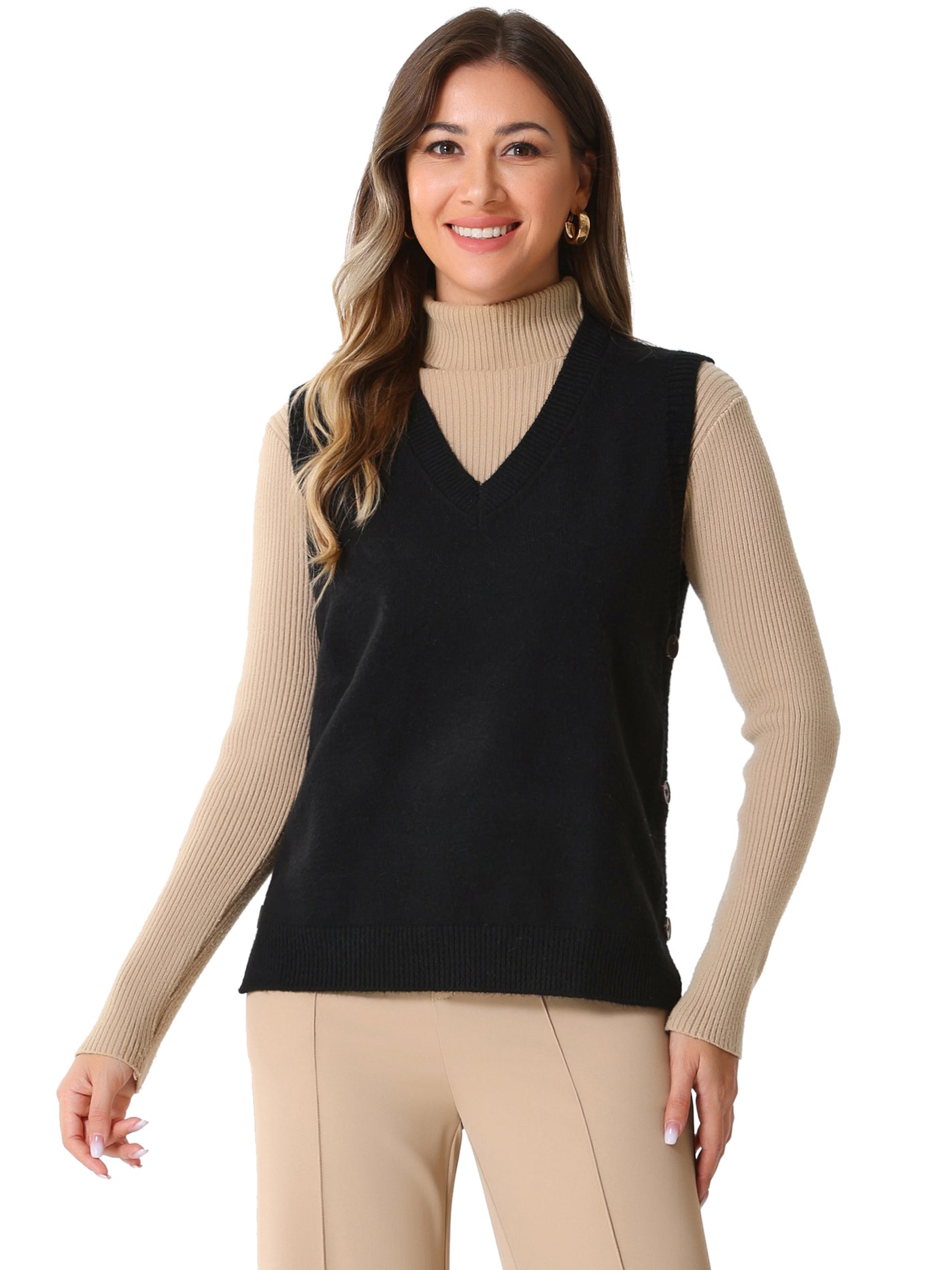 Allegra K Sleeveless Ribbed V Neck Pullover Knit Sweater Vest