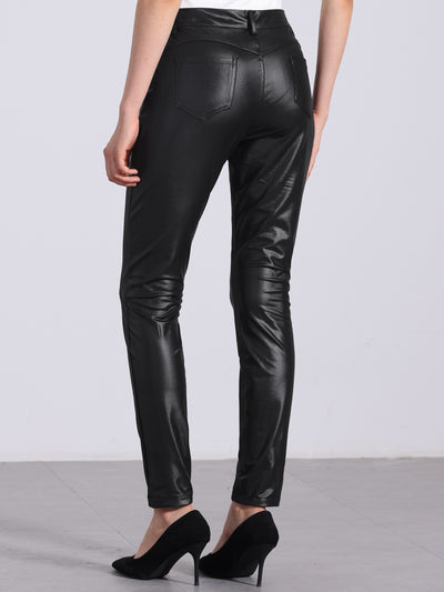 Faux Leather High Waist Stretch Slim Fit Motorcycle Legging Pants