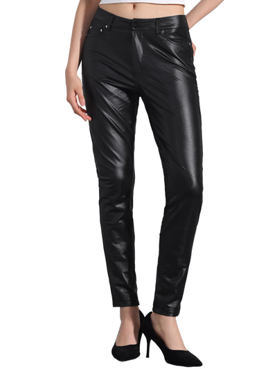 Faux Leather High Waist Stretch Slim Fit Motorcycle Legging Pants