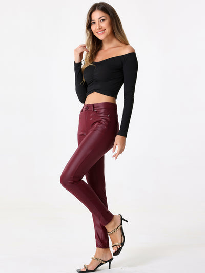 Faux Leather High Waist Stretch Slim Fit Motorcycle Legging Pants