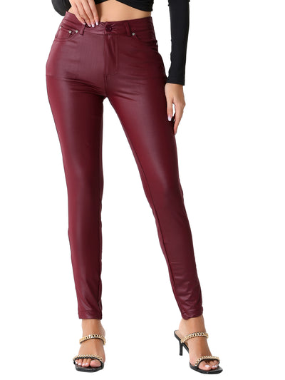 Faux Leather High Waist Stretch Slim Fit Motorcycle Legging Pants