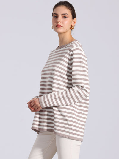 Long Sleeve Striped Crew Neck Pullover Sweater