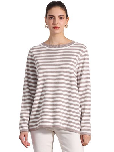 Long Sleeve Striped Crew Neck Pullover Sweater