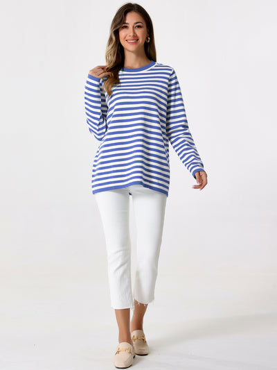 Long Sleeve Striped Crew Neck Pullover Sweater