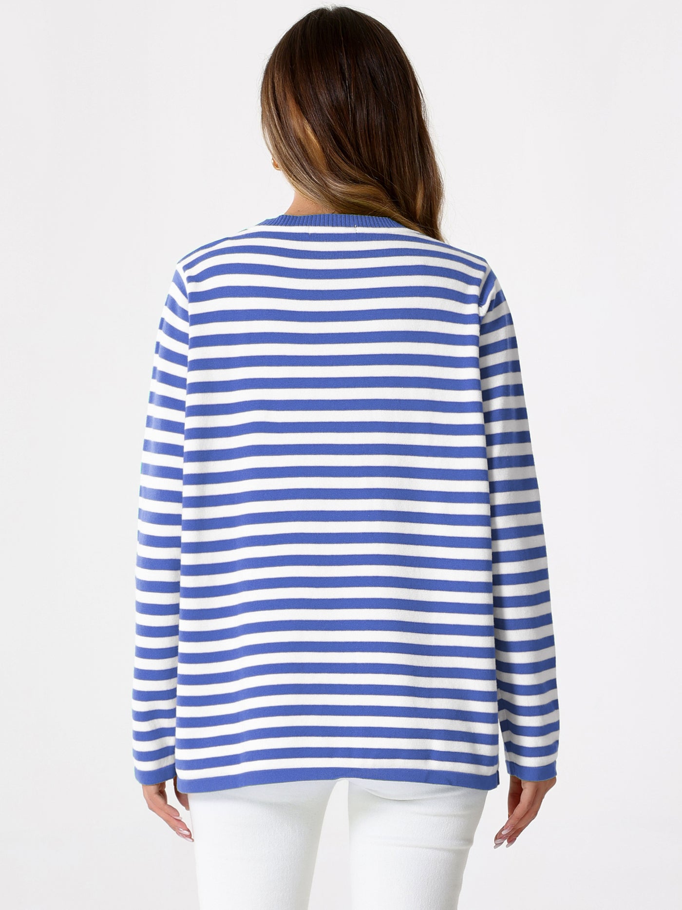 Allegra K Long Sleeve Striped Crew Neck Pullover Sweater