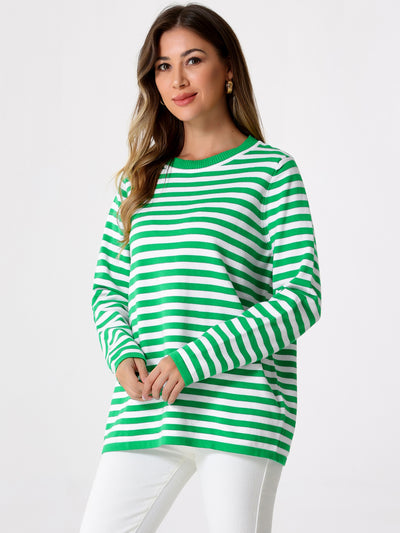 Long Sleeve Striped Crew Neck Pullover Sweater