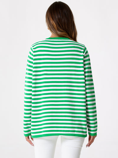 Long Sleeve Striped Crew Neck Pullover Sweater