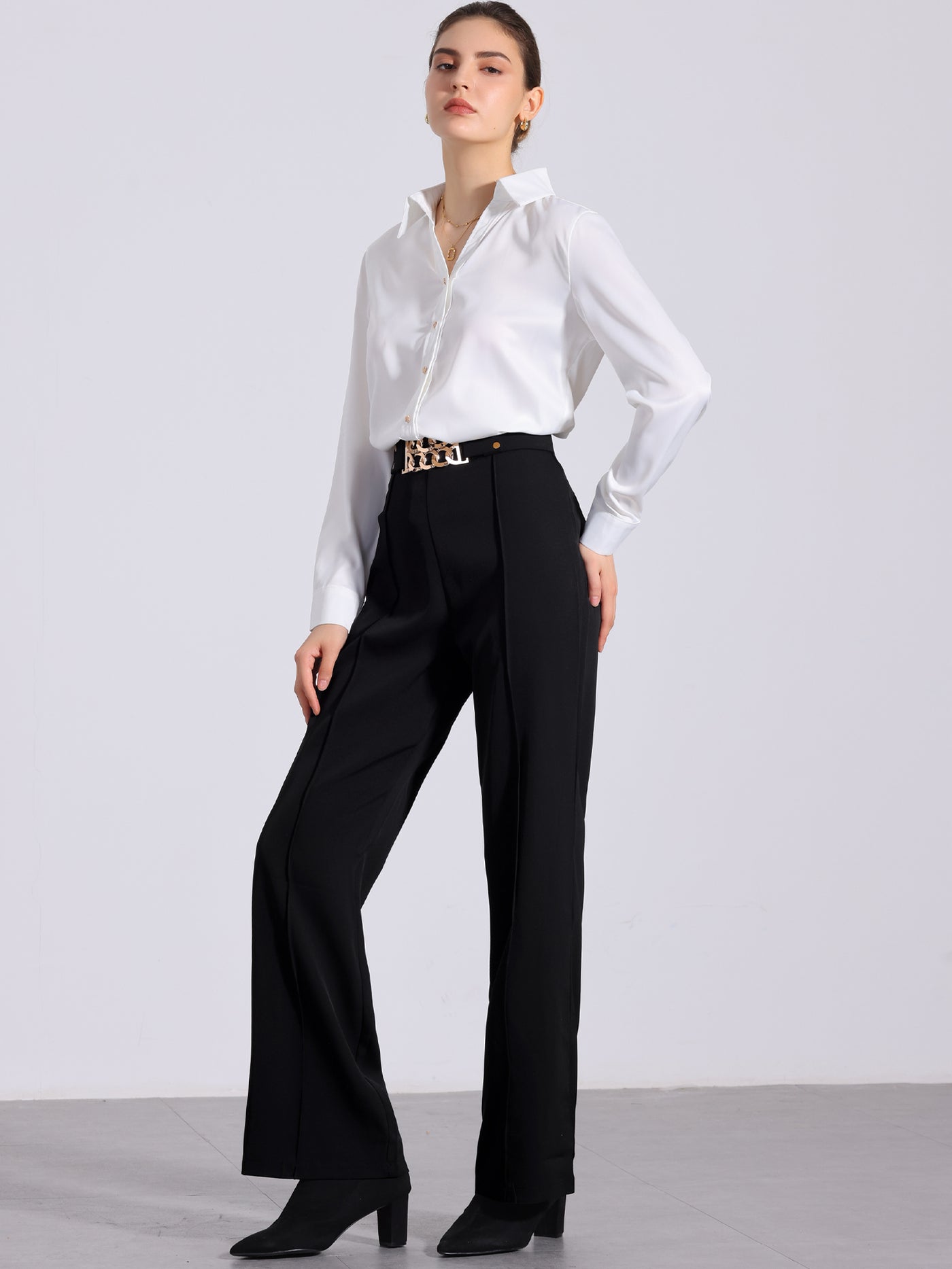 Allegra K Straight Leg High Waisted Office Business Slacks Pants