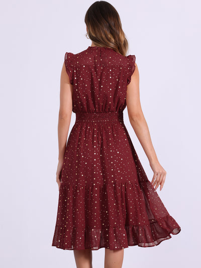 Chiffon Sleeveless Smocked Waist Gilding Metallic Stars Party Dress