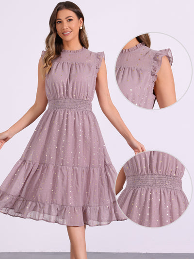 Chiffon Sleeveless Smocked Waist Gilding Metallic Stars Party Dress