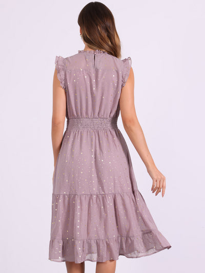 Chiffon Sleeveless Smocked Waist Gilding Metallic Stars Party Dress