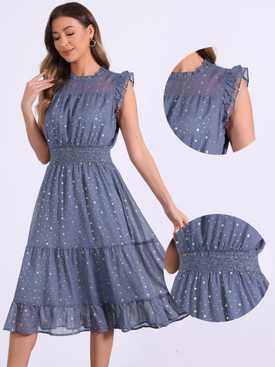 Chiffon Sleeveless Smocked Waist Gilding Metallic Stars Party Dress