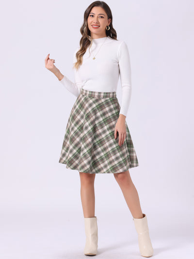 Vintage Plaid Tartan Elastic Waist Knee Length A-Line Skirt