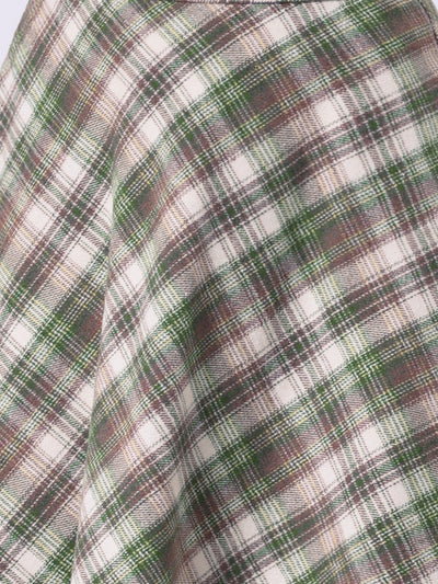 Vintage Plaid Tartan Elastic Waist Knee Length A-Line Skirt