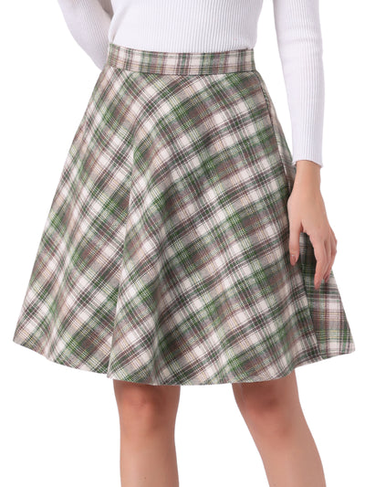 Vintage Plaid Tartan Elastic Waist Knee Length A-Line Skirt